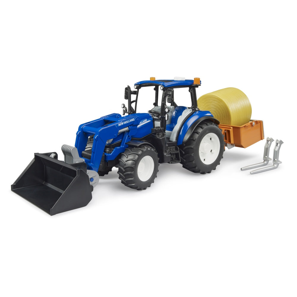 TRACTOR NEW HOLLAND T5.120 CU INCARCATOR FRONTAL DETASABIL LADA PENTRU BASCULAT BALOTI SI FURCI - BRUDER (BR02187)