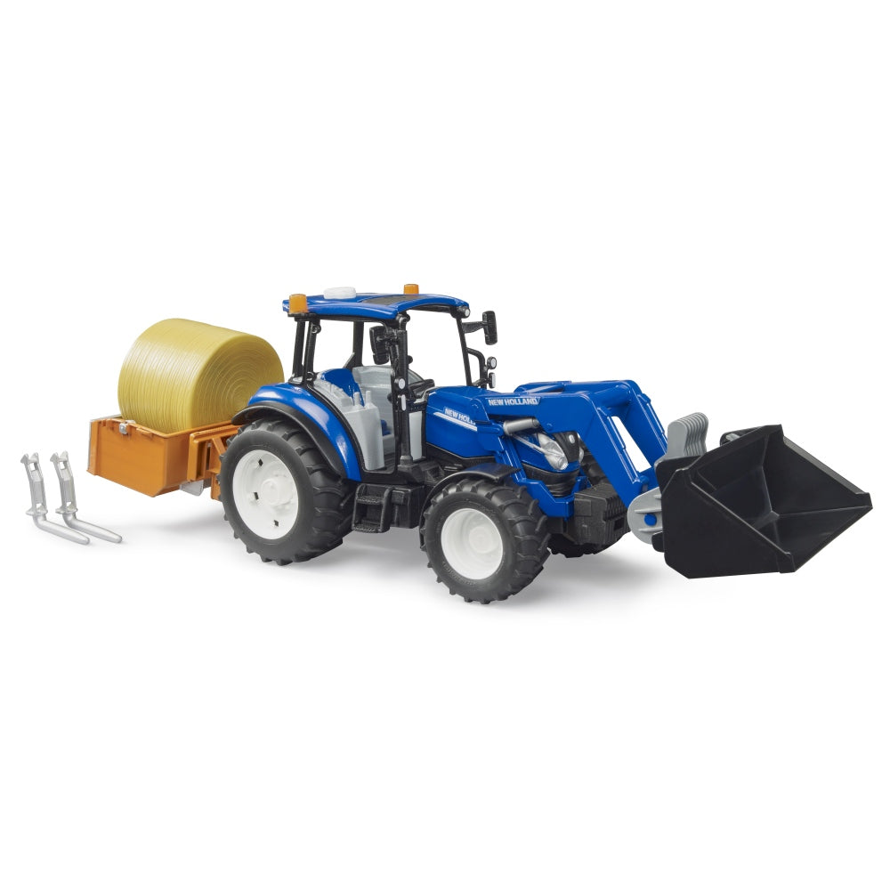 TRACTOR NEW HOLLAND T5.120 CU INCARCATOR FRONTAL DETASABIL LADA PENTRU BASCULAT BALOTI SI FURCI - BRUDER (BR02187)