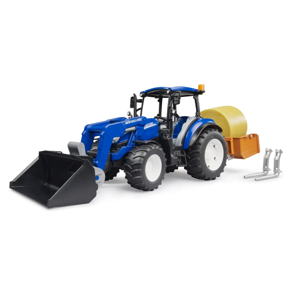 TRACTOR NEW HOLLAND T5.120 CU INCARCATOR FRONTAL DETASABIL LADA PENTRU BASCULAT BALOTI SI FURCI - BRUDER (BR02187)