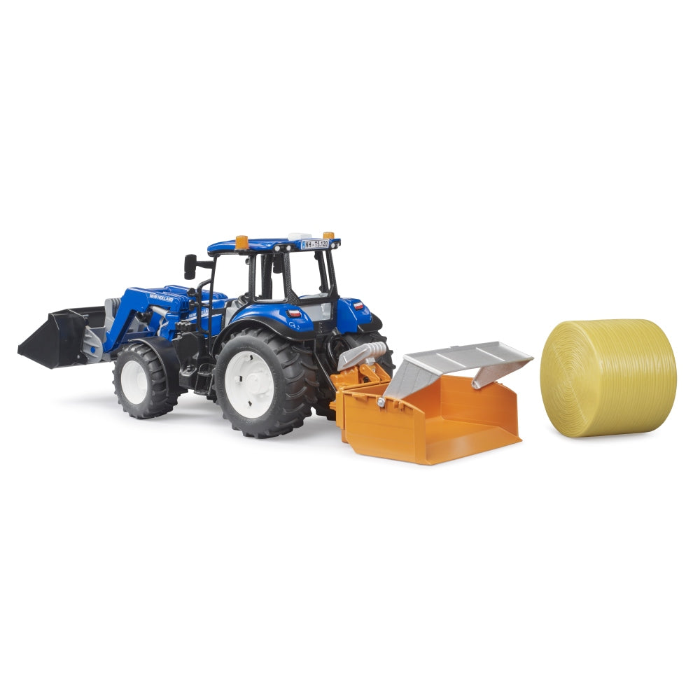 TRACTOR NEW HOLLAND T5.120 CU INCARCATOR FRONTAL DETASABIL LADA PENTRU BASCULAT BALOTI SI FURCI - BRUDER (BR02187)