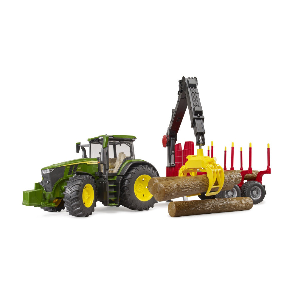 JOHN DEERE 7R 350 TRACTOR WITH FOREST TRAILER AND 4 LOGS - BRUDER (BR03154)