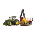 JOHN DEERE 7R 350 TRACTOR WITH FOREST TRAILER AND 4 LOGS - BRUDER (BR03154)