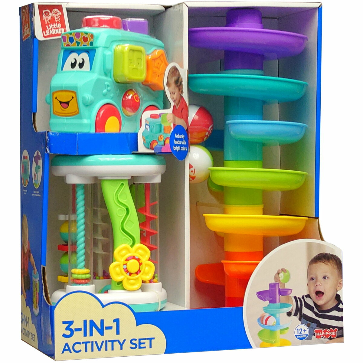 SET 3 IN 1 - AUTOBUZ CU SORTATOR, CILINDRU & TURNULET CU BILE - LITTLE LEARNER (4573)