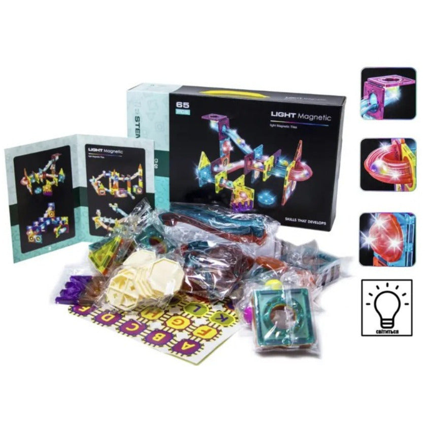 LABIRINTUL MEU MAGNETIC CU LUMINI - 65 PIESE (7.5 CM) - BUFNITEL (CH1171)