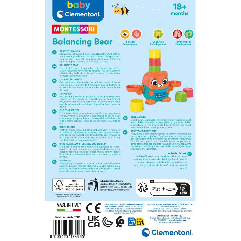 MONTESSORI URSULET DE ECHILIBRU PENTRU DEZVOLTAREA SENZORIALA COGNITIVA SI PSIHOMOTORIE - CLEMENTONI (CL17493)