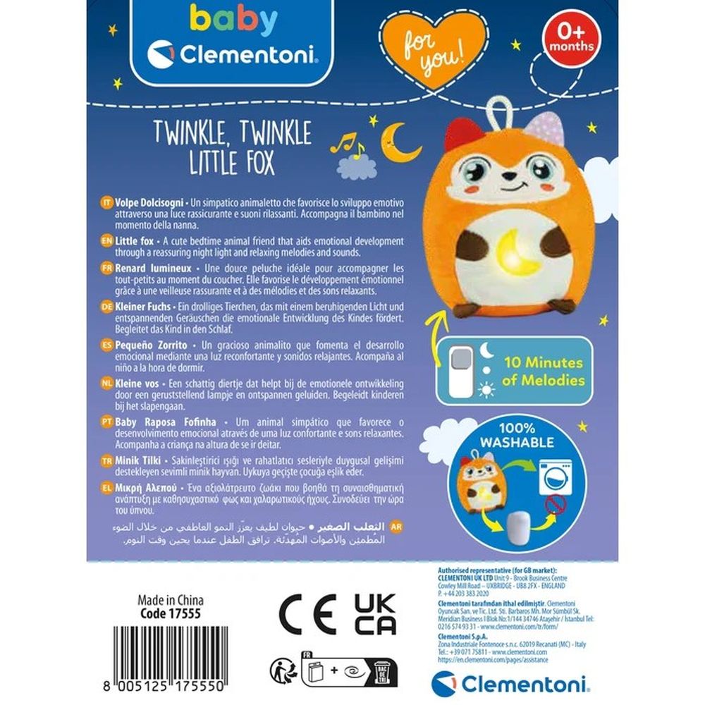 JUCARIE VULPE DE PLUS CU LUMINA DE NOAPTE SI SUNETE PENTRU RELAXARE SI SOMN LINISTIT - CLEMENTONI (CL17555)