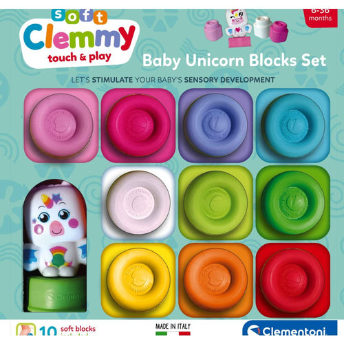 SET DE JOACA EDUCATIONAL SOFT CLEMMY UNICORN CU 10 CUBURI DE CONSTRUCTIE MOI SI LAVABILE - CLEMENTONI (CL17630)