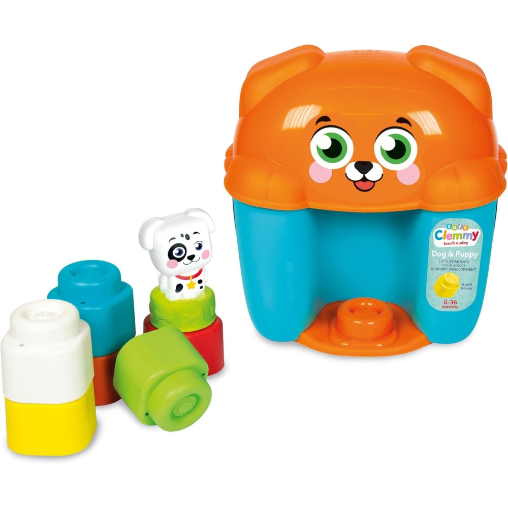 JUCARIE EDUCATIONALA SOFT CLEMMY COS CATELUS CU CUBURI DE CONSTRUCTIE MOI SI LAVABILE - CLEMENTONI (CL17769)