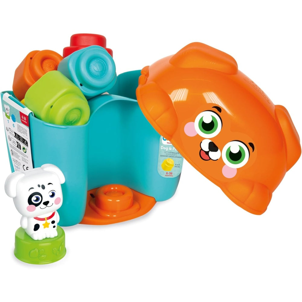 JUCARIE EDUCATIONALA SOFT CLEMMY COS CATELUS CU CUBURI DE CONSTRUCTIE MOI SI LAVABILE - CLEMENTONI (CL17769)