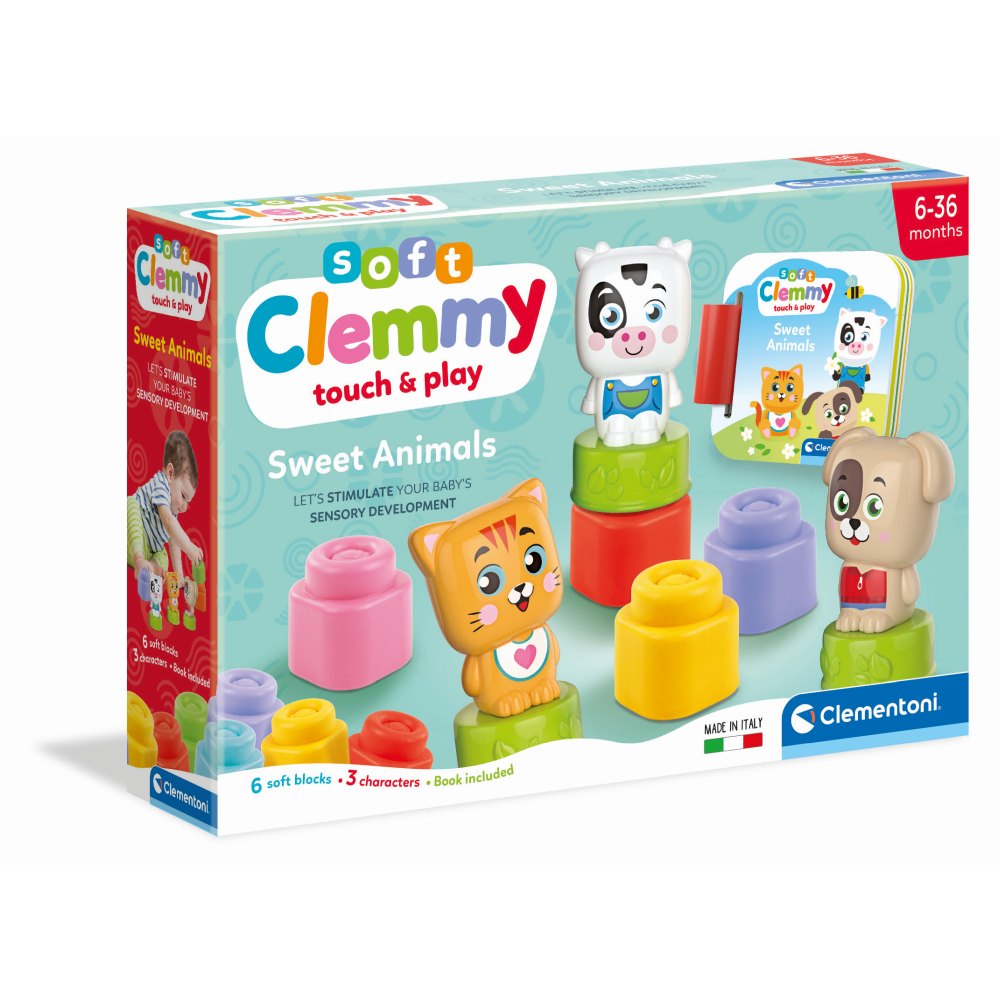 SET DE JOACA EDUCATIONAL SOFT CLEMMY CU ANIMALUTE 6 CUBURI MOI SI CARTICICA - CLEMENTONI (CL17849)