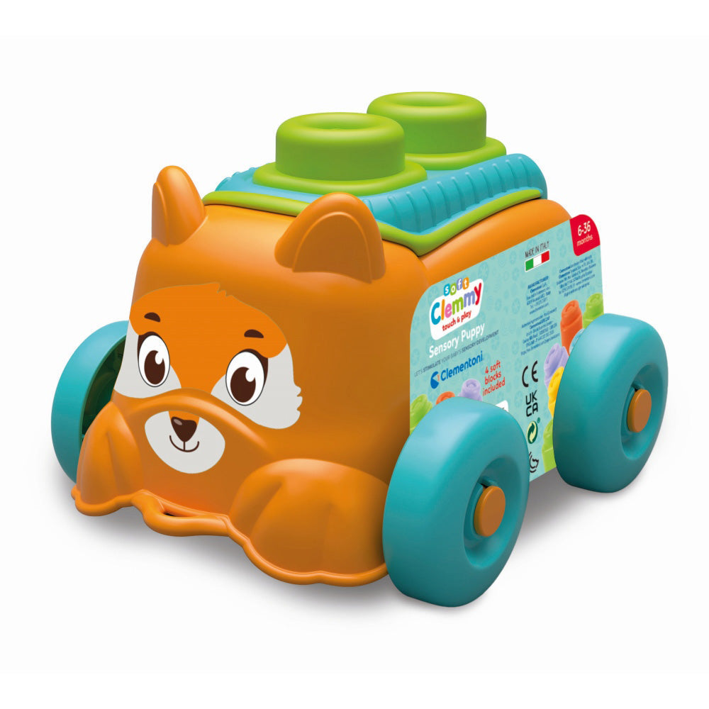 SOFT CLEMMY PUPPY WITH DIFFERENT COLORED CUBES - CLEMENTONI (CL17904)