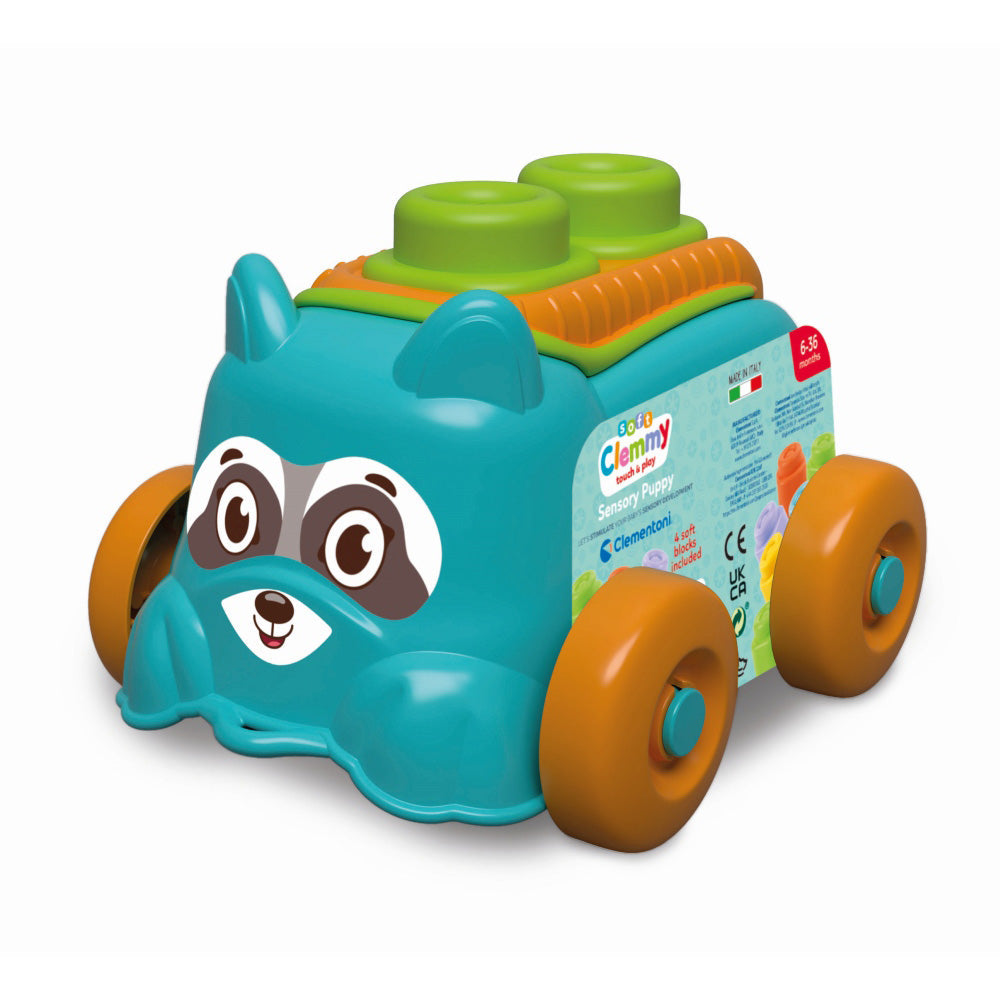 SOFT CLEMMY PUPPY WITH DIFFERENT COLORED CUBES - CLEMENTONI (CL17904)
