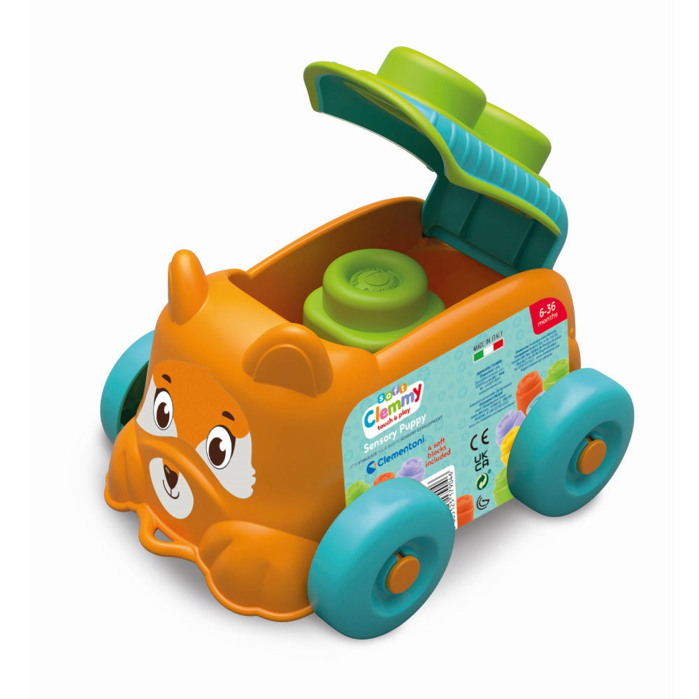 SOFT CLEMMY PUPPY WITH DIFFERENT COLORED CUBES - CLEMENTONI (CL17904)