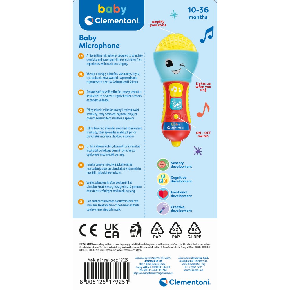 JUCARIE INTERACTIVA MICROFON MUZICAL PENTRU DEZVOLTAREA MULTISENZORIALA - CLEMENTONI (CL17925)