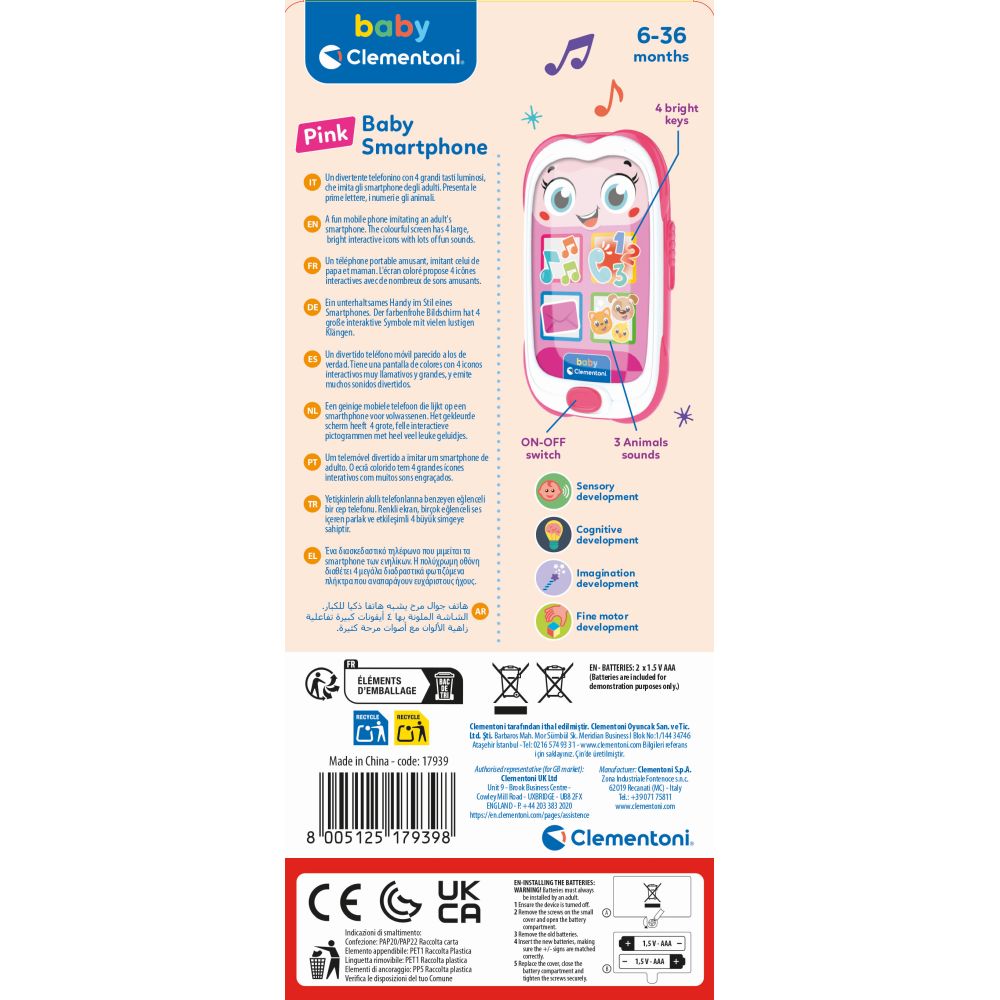 SMARTPHONE ROZ INTERACTIV CU MULTE EFECTE DE SUNET - CLEMENTONI (CL17939)