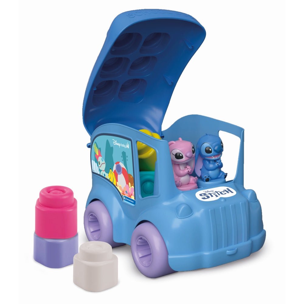 JUCARIE EDUCATIONALA SOFT CLEMMY AUTOBUZ DISNEY STITCH CU 2 FIGURINE SI 6 CUBURI MOI SI LAVABILE - CLEMENTONI (CL17974)