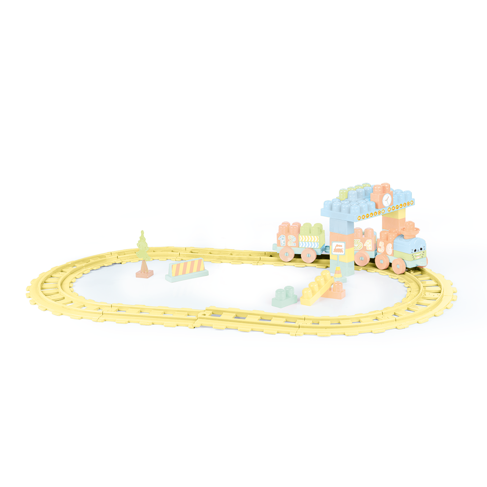 SET DE CONSTRUCTII CU TRENULET - 58 PIESE (PASTEL) - DOLU (D5221)