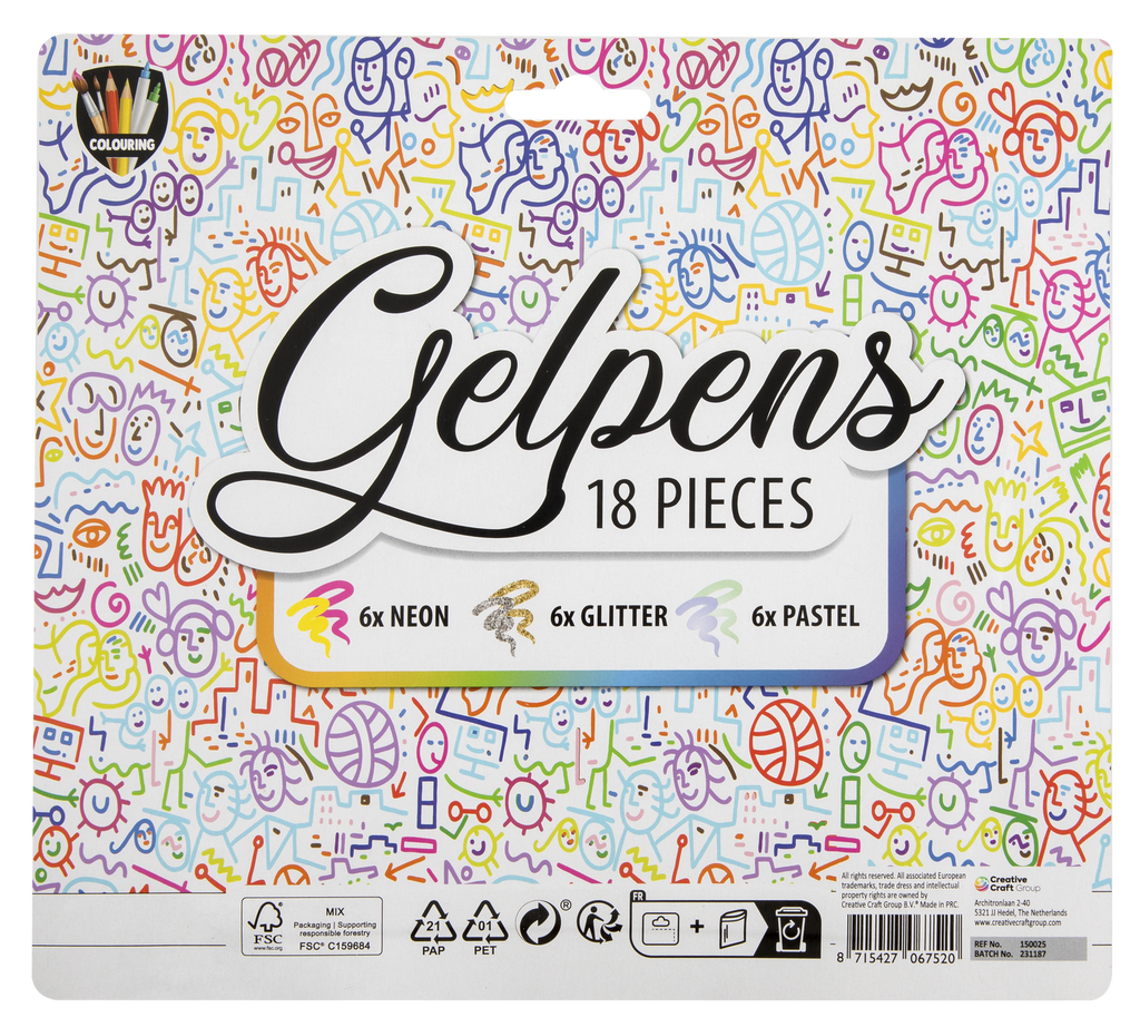 SET OF 18 GEL PENS - GRAFIX (150025)