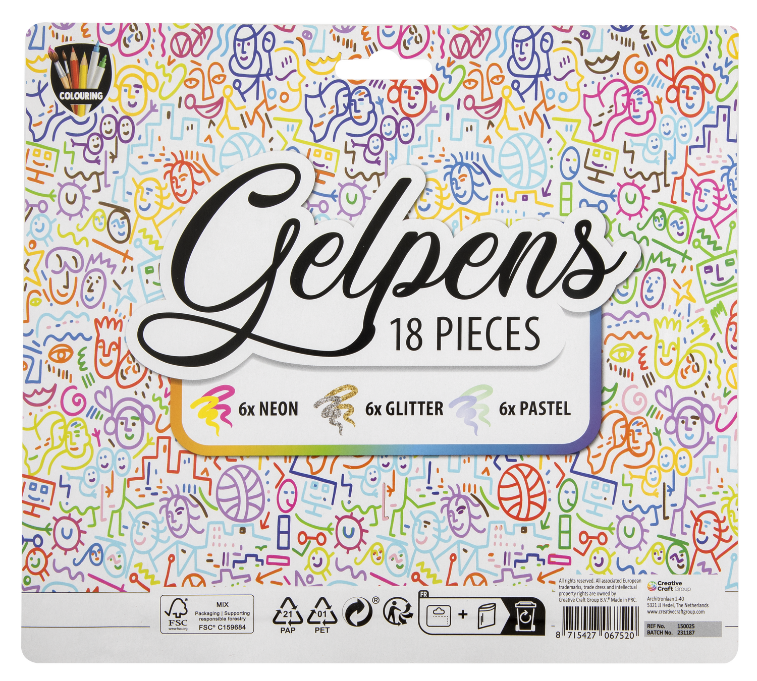 SET OF 18 GEL PENS - GRAFIX (150025)