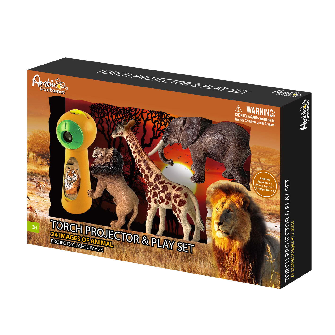 SET PROIECTOR TIP LANTERNA & 3 FIGURINE - ANIMALUTE - AMBO FUNTAMIN (AF6305WW)