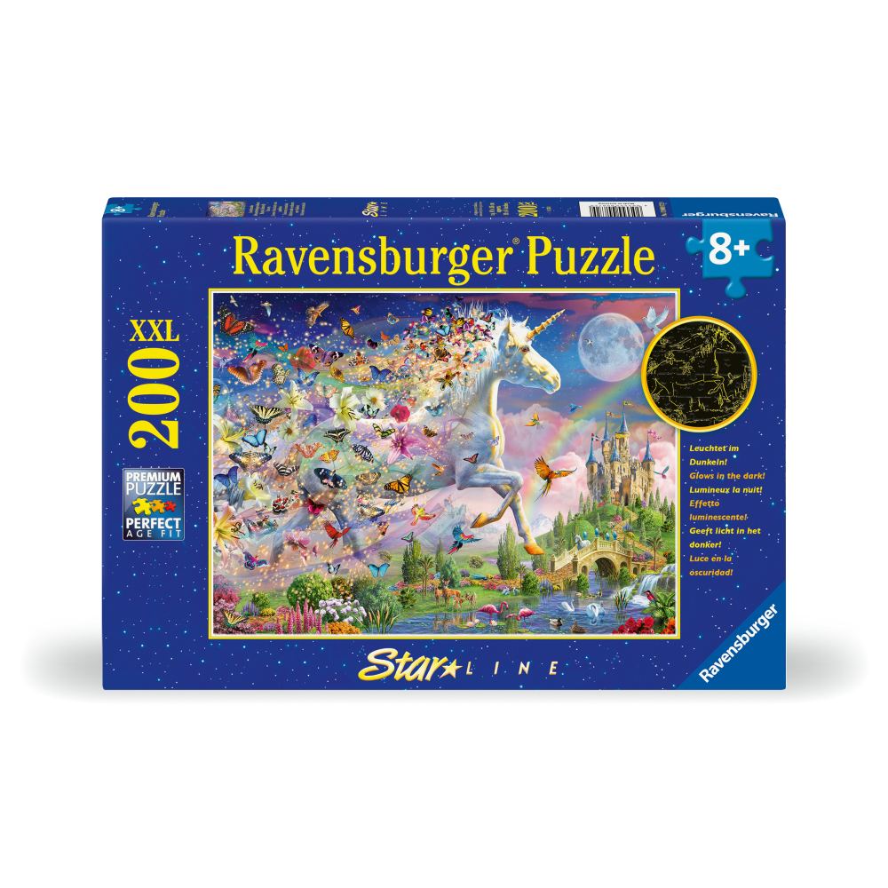 PUZZLE STAR LINE UNICORN SI FLUTURI CARE LUMINEAZA IN INTUNERIC 200 PIESE XXL - RAVENSBURGER (RVSPC00872)