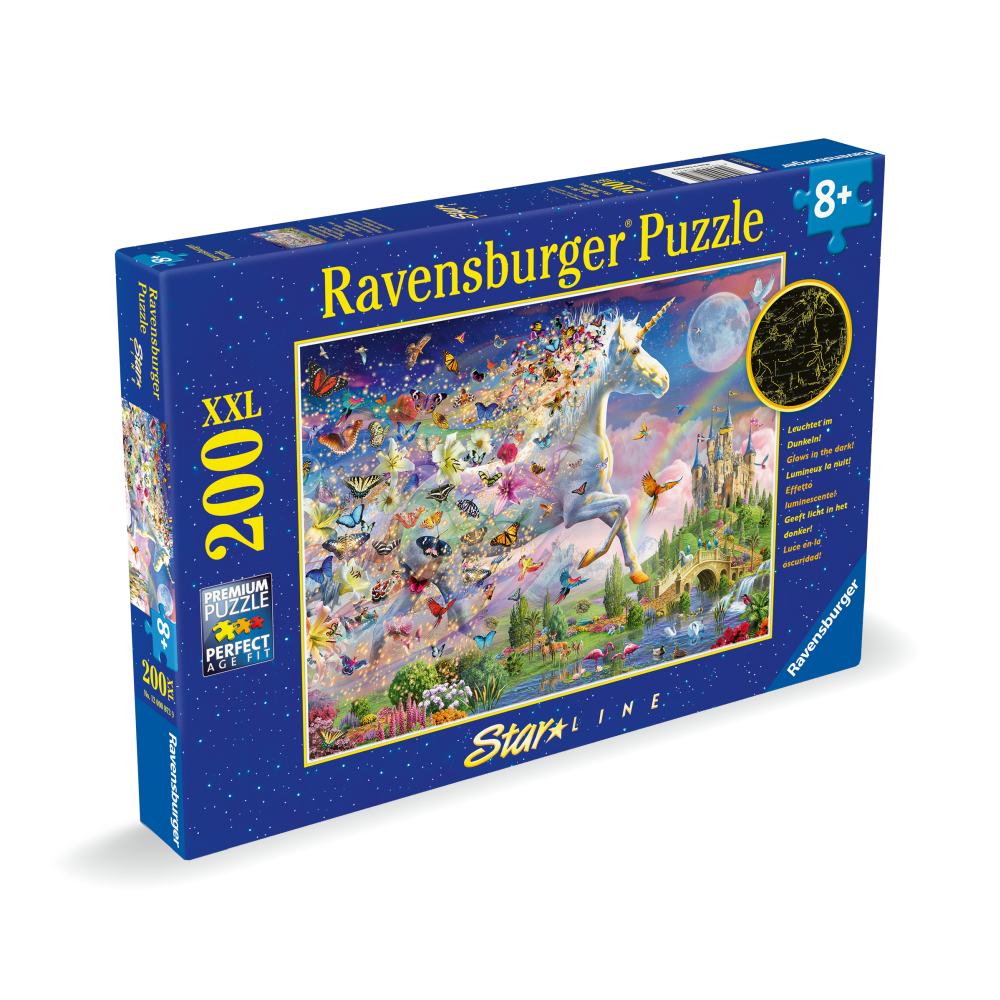 PUZZLE STAR LINE UNICORN SI FLUTURI CARE LUMINEAZA IN INTUNERIC 200 PIESE XXL - RAVENSBURGER (RVSPC00872)