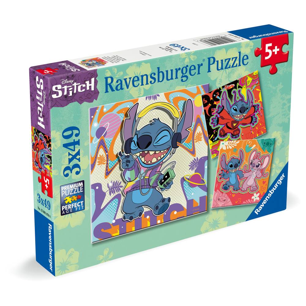 PUZZLE DISNEY STITCH IN RITMUL MUZICII 3X49 PIESE - RAVENSBURGER (RVSPC01070)