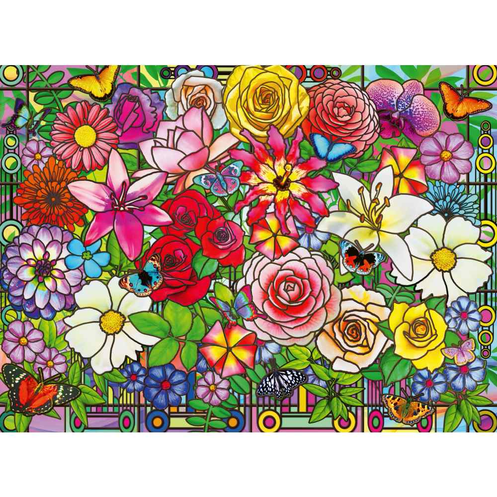 PUZZLE PENTRU VARSTNICI FEREASTRA FLORI CU SABLON DE IMAGINE SI SUPORT DIN CARTON 100 PIESE MARI XL - RAVENSBURGER (RVSPA01364)