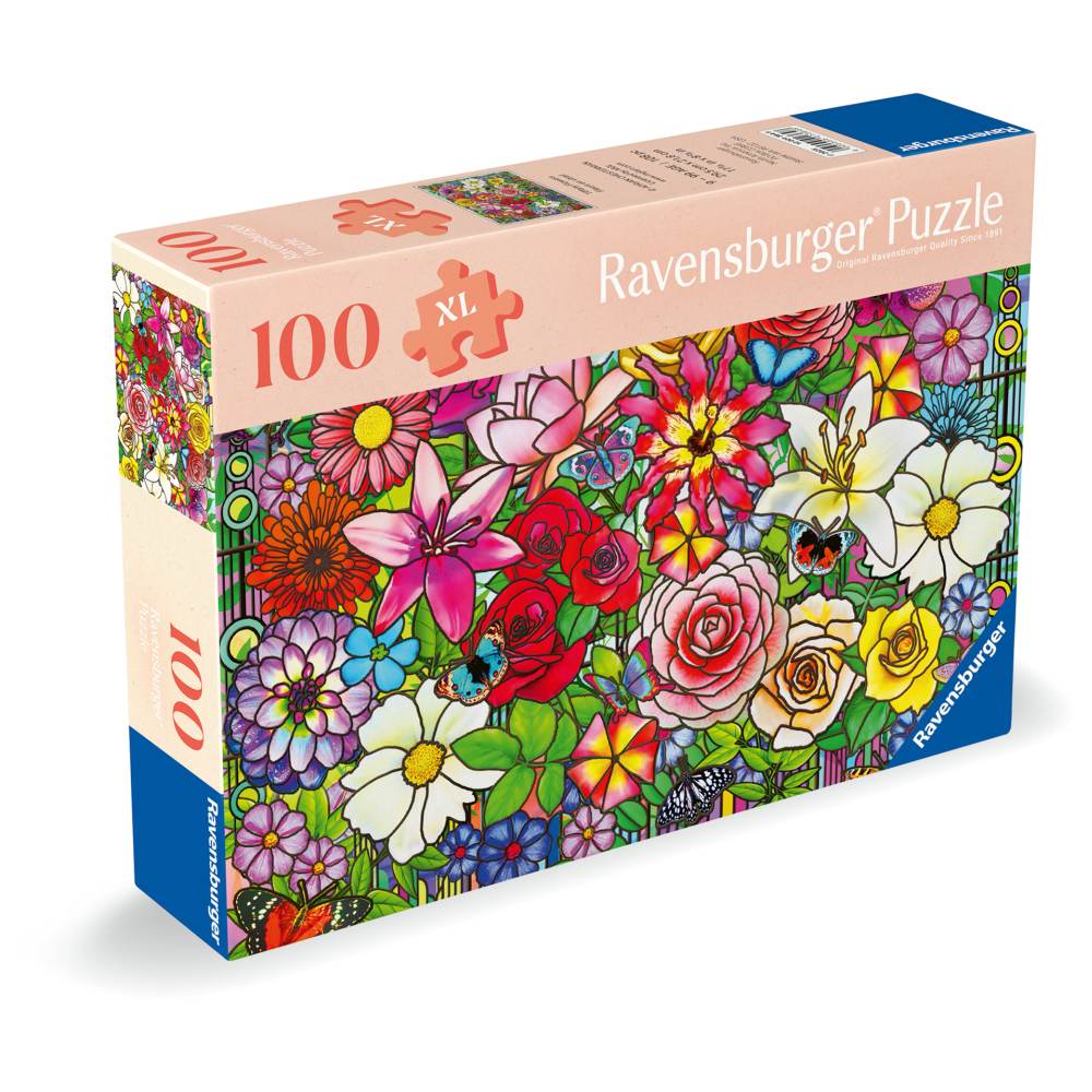 PUZZLE PENTRU VARSTNICI FEREASTRA FLORI CU SABLON DE IMAGINE SI SUPORT DIN CARTON 100 PIESE MARI XL - RAVENSBURGER (RVSPA01364)