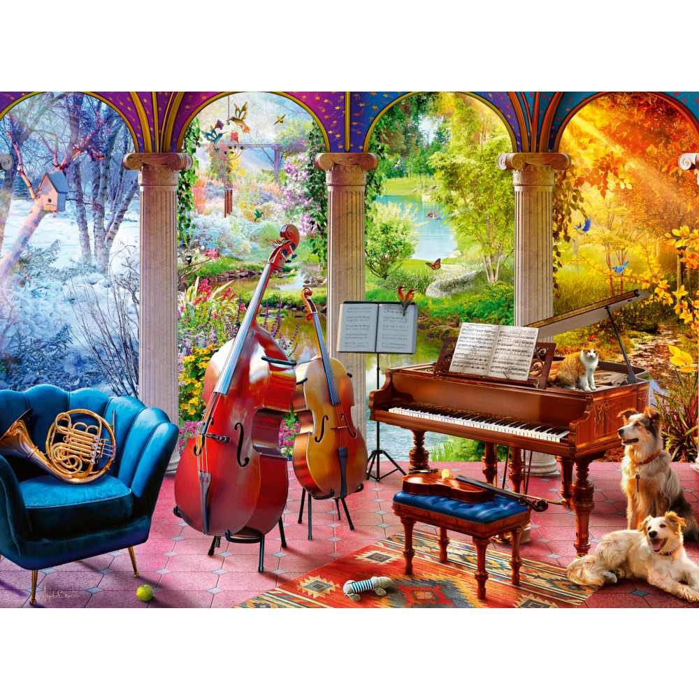 PUZZLE PENTRU VARSTNICI ANOTIMPURI MUZICALE CU SABLON DE IMAGINE SI SUPORT DIN CARTON 100 PIESE MARI XL - RAVENSBURGER (RVSPA01366)