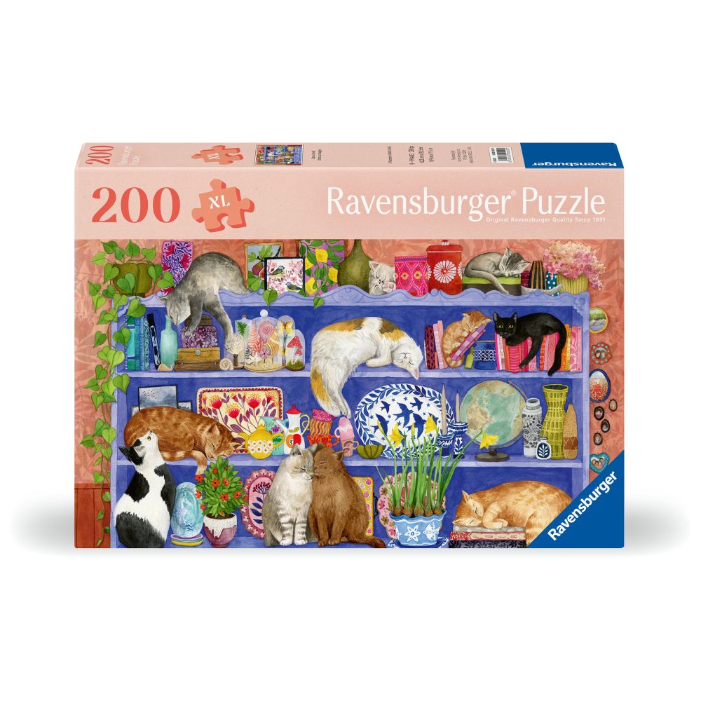 PUZZLE PENTRU VARSTNICI PISICUTE PE RAFT CU SABLON DE IMAGINE SI SUPORT DIN CARTON 200 PIESE MARI XL - RAVENSBURGER (RVSPA01367)