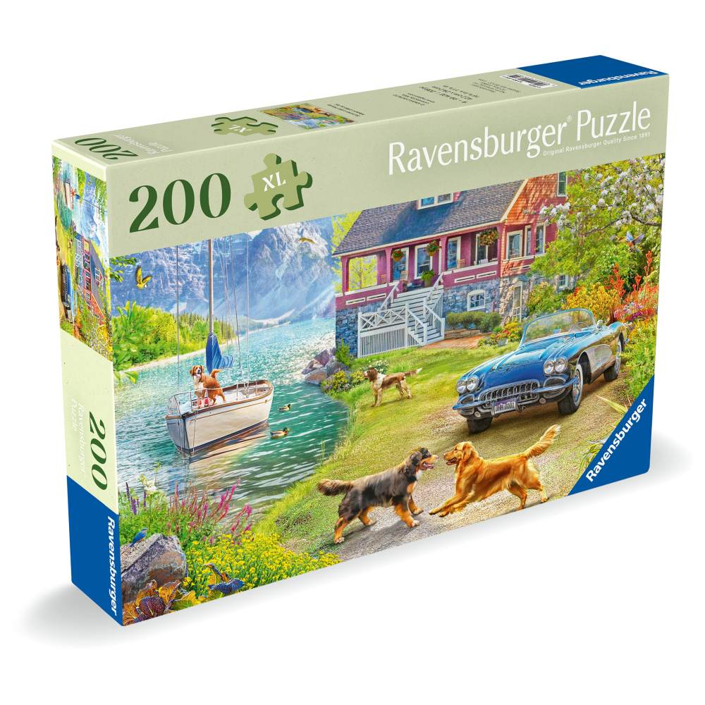PUZZLE PENTRU VARSTNICI CASA PE MALUL LACULUI CU SABLON DE IMAGINE SI SUPORT DIN CARTON 200 PIESE MARI XL - RAVENSBURGER (RVSPA01370)