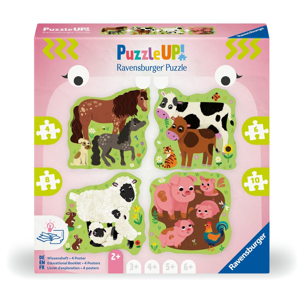PUZZLE UP ANIMALE DE LA FERMA 4 PUZZLE CONTUR 4 6 8 10 PIESE - RAVENSBURGER (RVSPC04001)