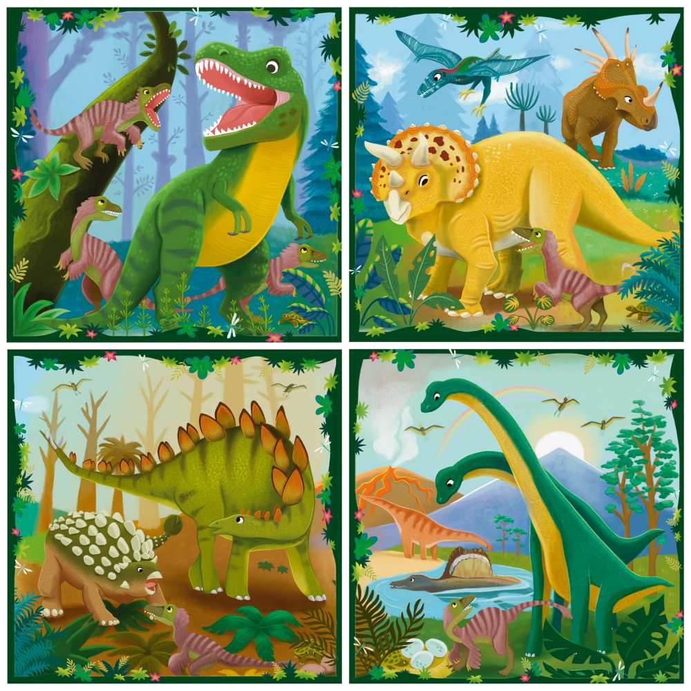 PUZZLE UP DINOZAURI 4 PUZZLE 25 36 42 56 PIESE - RAVENSBURGER (RVSPC04003)