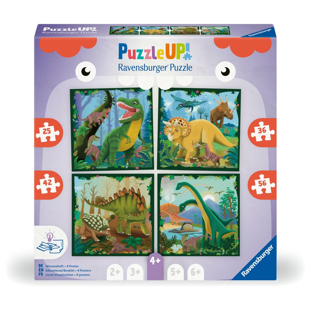 PUZZLE UP DINOZAURI 4 PUZZLE 25 36 42 56 PIESE - RAVENSBURGER (RVSPC04003)
