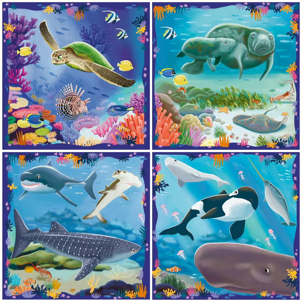 PUZZLE UP ANIMALE MARINE 4 PUZZLE 64 72 81 90 PIESE - RAVENSBURGER (RVSPC04004)