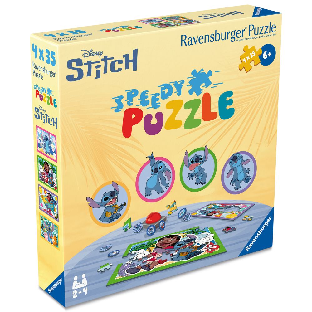 Puzzle interactiv cu buton sonor pentru testarea rapiditatii Disney Stitch 4x35 piese baterii incluse