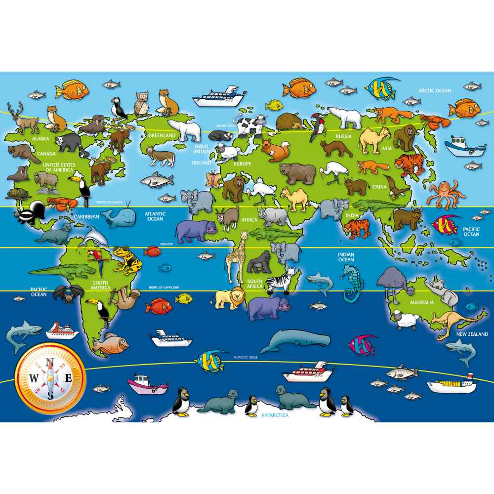 LARGE WORLD ANIMALS MAP FLOOR PUZZLE 60 PIECES - RAVENSBURGER (RVSPC07072)