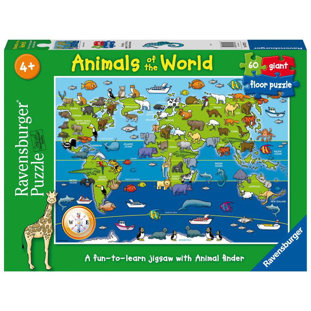LARGE WORLD ANIMALS MAP FLOOR PUZZLE 60 PIECES - RAVENSBURGER (RVSPC07072)