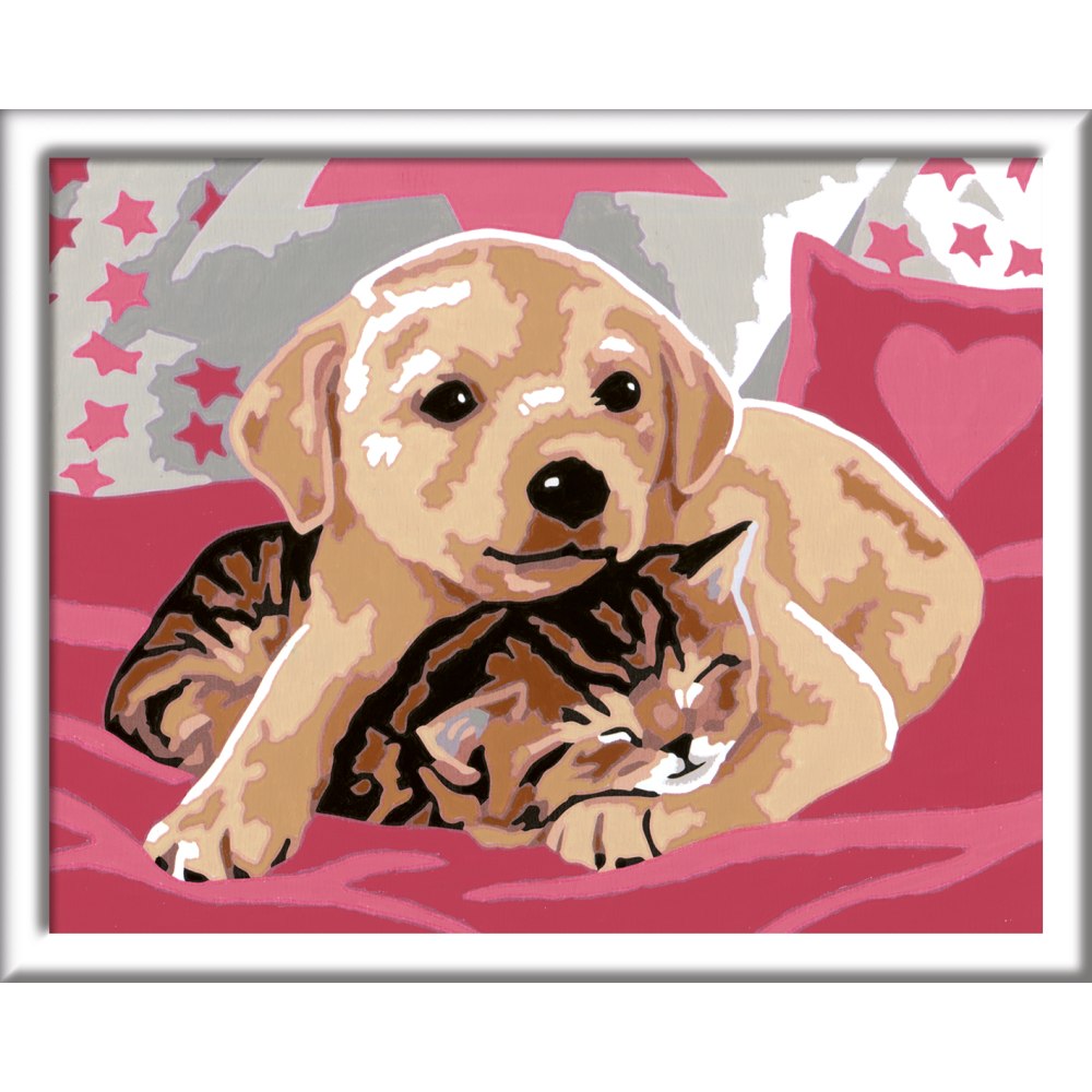 CREART PICTURA PE NUMERE PENTRU COPII CATELUS SI PISICUTA PE PATURA - RAVENSBURGER (RVSPBN20210)