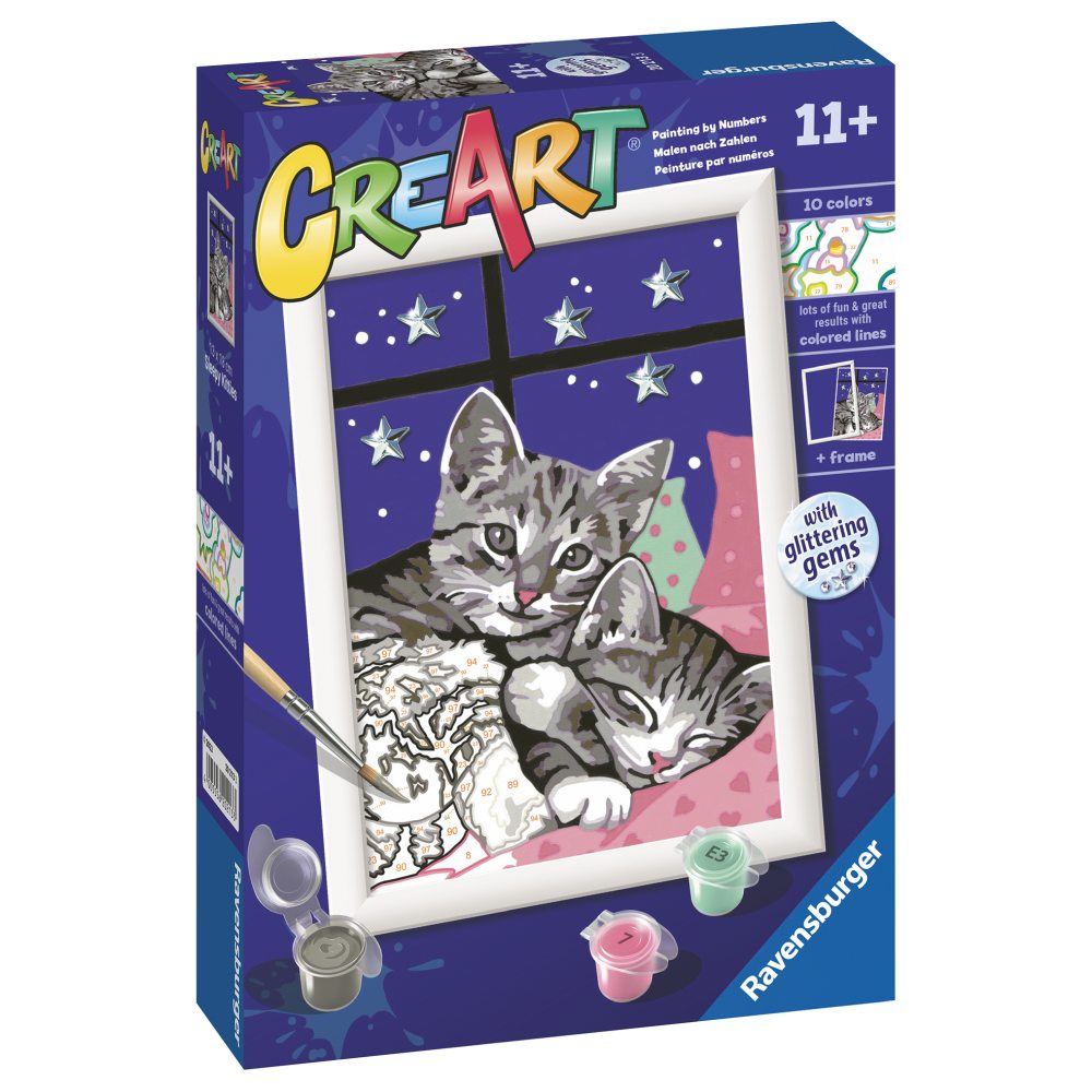 CREART PICTURA PE NUMERE PENTRU COPII PISICUTE SOMNOROASE CU PIETRE SCLIPITOARE - RAVENSBURGER (RVSPBN20213)