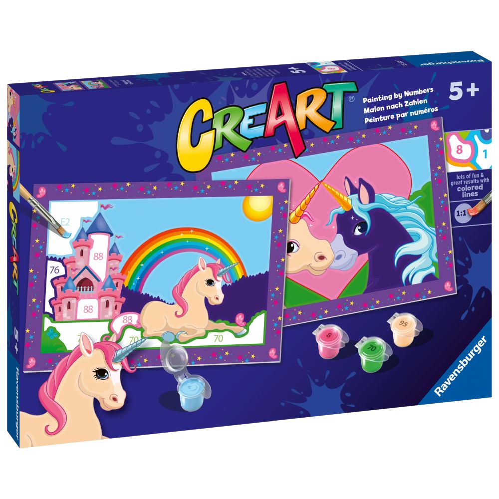 CREART PICTURA PE NUMERE PENTRU COPII 2 SABLOANE CU UNICORNI MAGICI - RAVENSBURGER (RVSPBN23558)