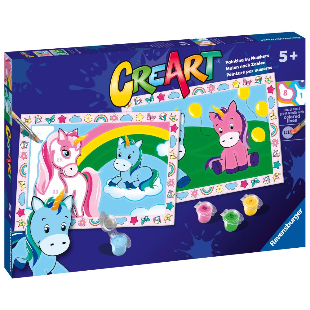CREART PICTURA PE NUMERE PENTRU COPII 2 SABLOANE UNICORNI VESELI - RAVENSBURGER (RVSPBN23699)
