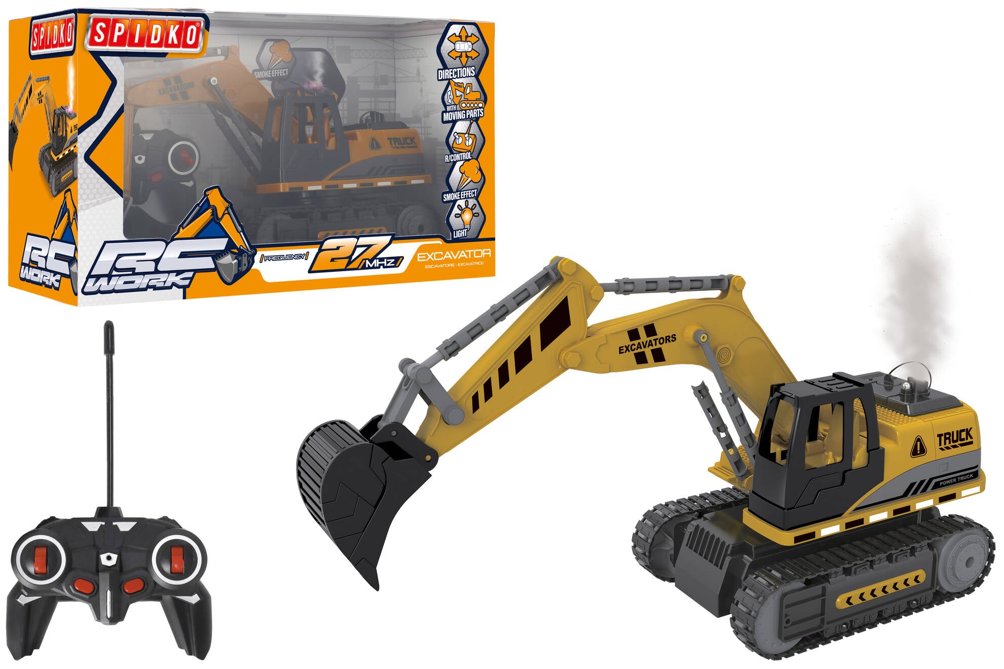 EXCAVATOR CU TELECOMANDA PENTRU COPII, CU SUNETE, LUMINI SI FUM - GLOBO (GL42411)