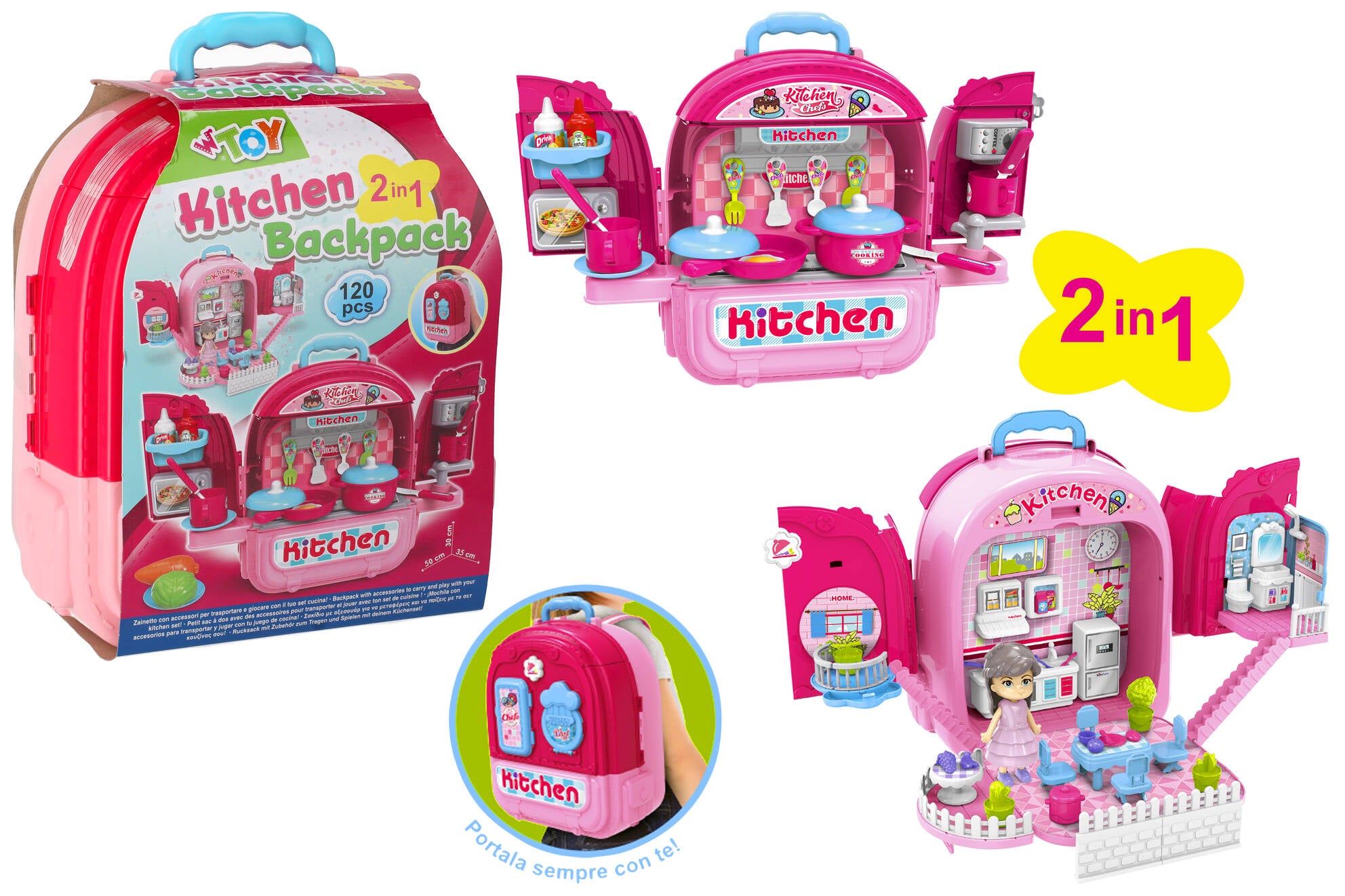 RUCSAC 2 IN 1, USTENSILE BUCATARIE, CASUTA PAPUSI UTILATA, 25 CM - GLOBO (GL42974)