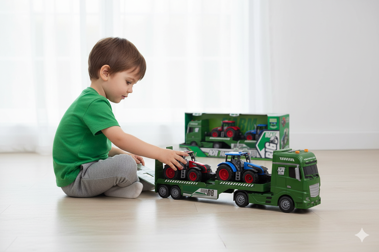 CAMION INTERACTIV CU TRAILER, 59 CM, 2 TRACTOARE INCLUSE - GLOBO (GL43016)