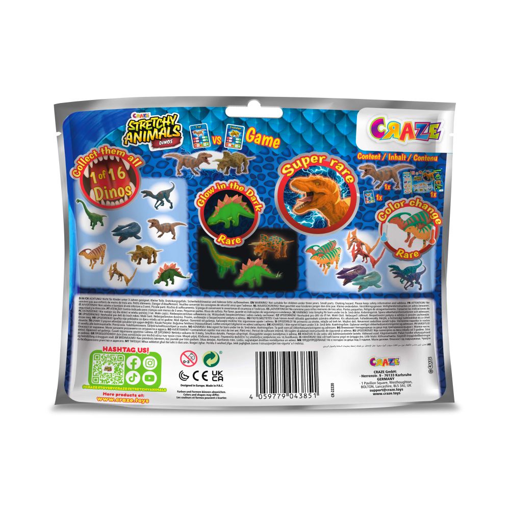 FIGURINA ELASTICA DINOZAUR CU UMPLUTURA SPECIALA SI PIELE ELASTICA - CRAZE (CRZ43851)