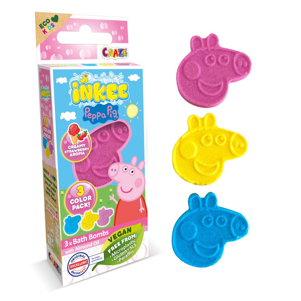 BOMBE DE BAIE INKEE 3 BUC ASORTATE IN FORMA DE PEPPA PIG - CRAZE (CRZ44001)