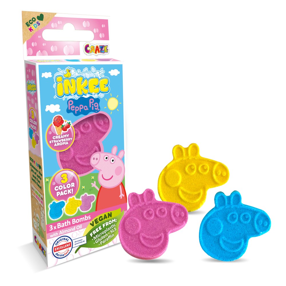 BOMBE DE BAIE INKEE 3 BUC ASORTATE IN FORMA DE PEPPA PIG - CRAZE (CRZ44001)