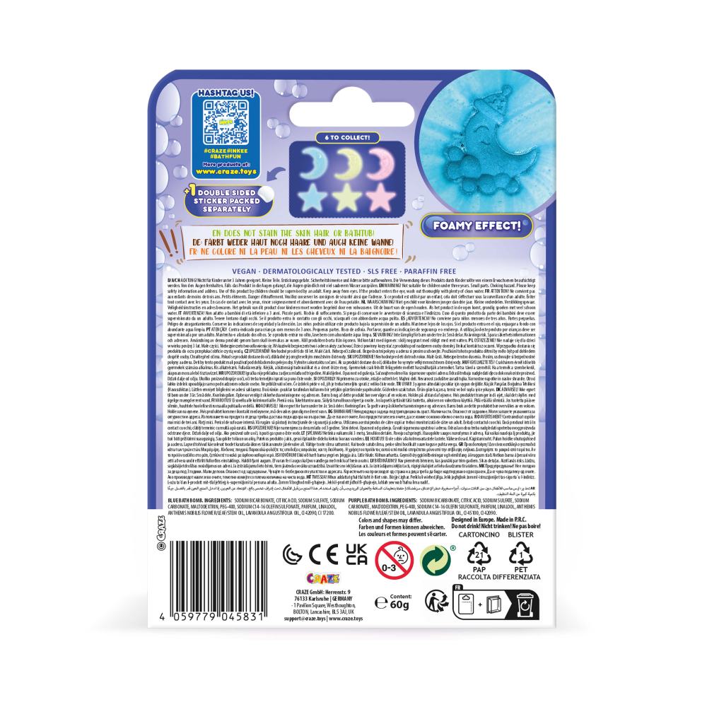 BOMBA DE BAIE SPUMOASA INKEE IN FORMA DE LUNA CULORI SI AROME ASORTATE - CRAZE (CRZ45831)